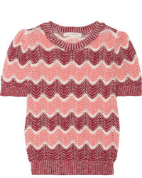 Marc Jacobs Striped Open Knit Wool Blend Sweater Pink