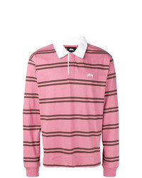 Pink Horizontal Striped Polo Neck Sweater