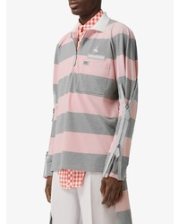 Burberry Long Sleeved Zip Detail Striped Polo Shirt
