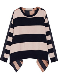 Stella McCartney Striped Cashmere And Wool Blend And Silk Satin Top Pastel Pink
