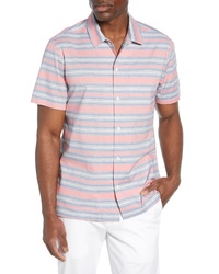 Pink Horizontal Striped Short Sleeve Shirt