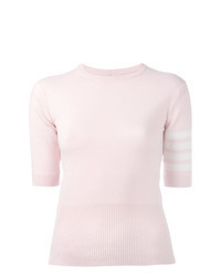 Pink Horizontal Striped Short Sleeve Sweater
