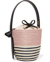 Pink Horizontal Striped Straw Tote Bag
