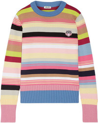 Kenzo Appliqud Striped Cotton Blend Sweater Pink