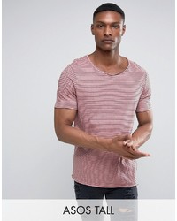 Asos Tall Neppy Jersey Longline Stripe T Shirt With Raw Edge Detail