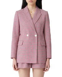 Pink Houndstooth Double Breasted Blazer