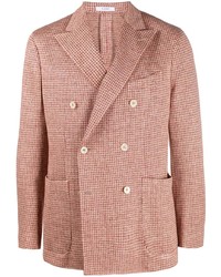 Pink Houndstooth Linen Double Breasted Blazer