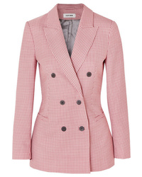 Pink Houndstooth Wool Double Breasted Blazer