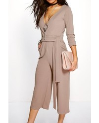 Boohoo Hannah Roll Sleeve Relaxed Culotte Jumpsuit