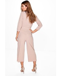 Boohoo Hannah Roll Sleeve Relaxed Culotte Jumpsuit