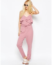 Asos Jersey Jumpsuit With Peg Leg And Ruffle Detail
