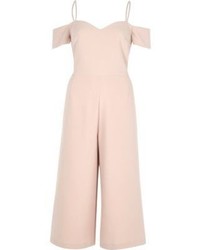 River Island Light Pink Bardot Fitted Culotte Jumpsuit