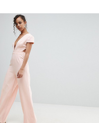 Asos Petite Plunge Neck Jumpsuit With Wide Leg And Open Back