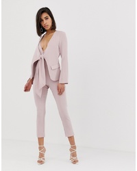 Lavish Alice Tie Front Blazer Style Tailored Jumpsuit In Dusty Pink