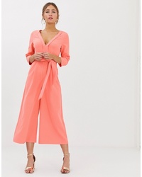 Paper Dolls Wide Leg Culotte Jumpsuit With In Coral