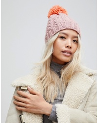 Brave Soul Cable Hat With Knitted Bobble In Soft Lilac