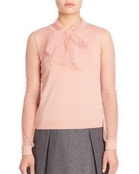 RED Valentino Sheer Long Sleeve Knit Blouse