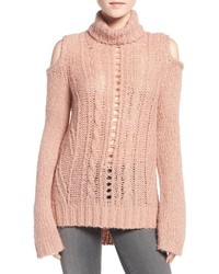 Pam & Gela Womens Cold Shoulder Cable Sweater 