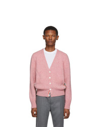 Thom Browne Pink Stripe Relaxed Fit V Neck Cardigan