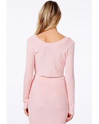 Missguided Miliana Baby Pink Knit Crop Top