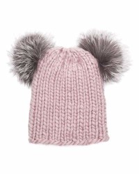 Pink Knit Fur Beanie
