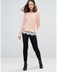 Only Knit Side Zipped Sweater With Lace Underlayer