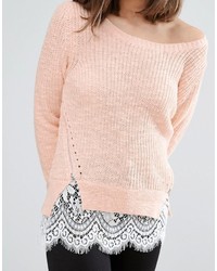 Only Knit Side Zipped Sweater With Lace Underlayer