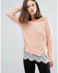 Only Knit Side Zipped Sweater With Lace Underlayer