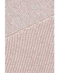 Cushnie et Ochs Metallic Ribbed Stretch Knit Turtleneck Midi Dress Pastel Pink