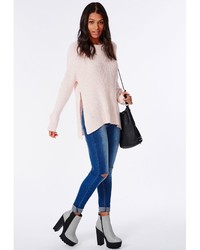 Missguided Ribbed Side Split Knitted Sweater Pink