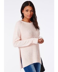 Missguided Ribbed Side Split Knitted Sweater Pink