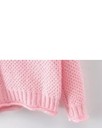 Round Neck Pocket Knit Pink Sweater
