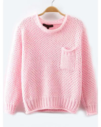 Round Neck Pocket Knit Pink Sweater