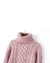 Turtleneck Cable Knit Pink Sweater