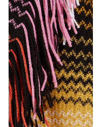Missoni Fringed Crochet Knit Wool Blend Poncho Pink