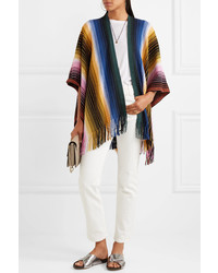 Missoni Fringed Crochet Knit Wool Blend Poncho Pink