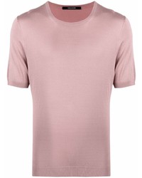 Pink Knit Silk Crew-neck T-shirt