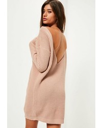 Missguided Pink V Back Knit Sweater Dress