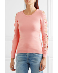 Moschino Boutique Cutout Bow Detailed Stretch Knit Sweater Pink