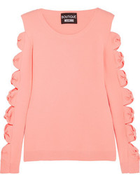 Moschino Boutique Cutout Bow Detailed Stretch Knit Sweater Pink