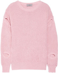 Preen by Thornton Bregazzi Cutout Waffle Knit Cotton Blend Sweater Baby Pink
