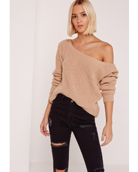 Missguided Pink Ophelita Off Shoulder Knit Sweater