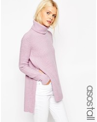 Asos Tall Sweater In Brushed Yarn With High Neck And Side Splits