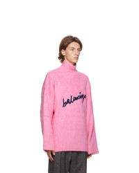 Balenciaga Pink Oversized Signature Logo Turtleneck