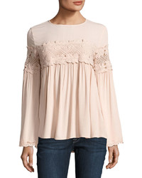 Lumie Lace Inset Bell Sleeve Top Blush