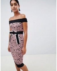 Vesper Contrast Lace Pencil Dress With Bow Detail