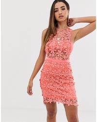 Missguided Lace Shift Dress In Coral