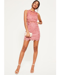 Missguided Pink Lace And Mesh Bodycon Dress