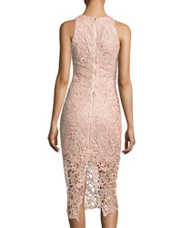 Neiman Marcus Sleeveless Body Con Lace Midi Dress Blush