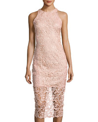 Neiman Marcus Sleeveless Body Con Lace Midi Dress Blush